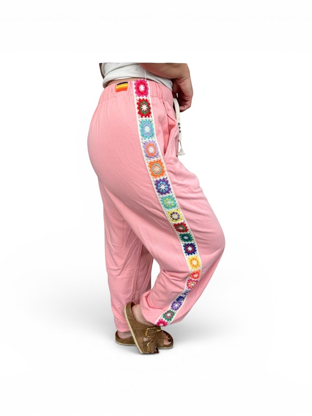 POL Pink Track Pants with Multicolor Crochet Trim